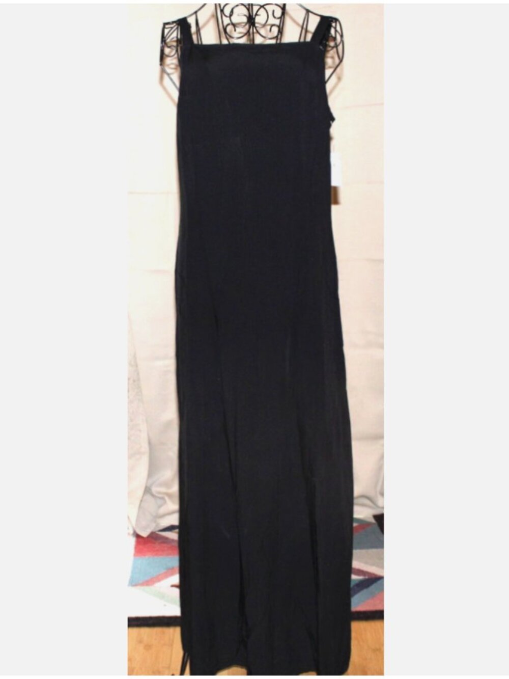 Black Maxi Sun Dress Sleeveless Rayon Off Center Front Slit NWT Sz L Old Navy